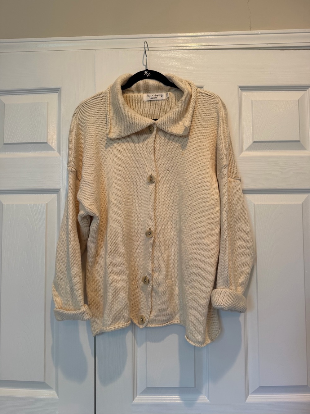 Vintage BKG & Company Cream Cotton Knit Button Down Cardigan Sweater One Size